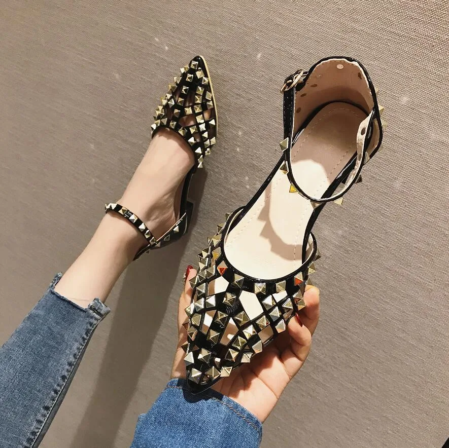 2021 г. Летние туфли-лодочки женские модные туфли на высоком каблуке с заклепками