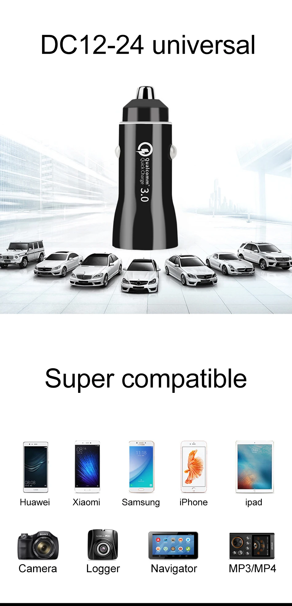 Двойное автомобильное зарядное устройство USB QC 3,0 для iPhone samsung huawei Xiaomi, быстрое автомобильное зарядное устройство для телефона, быстрая зарядка, 2 порта, 3,1 А, Carregador Celular