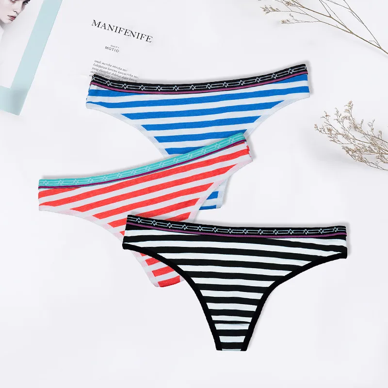 Black-Red-Blue Пикантные женские t-стринги в танга, хлопковые женские трусы женские интимное нижнее белье трусы Трусы-стринги 3 шт./компл. FUNCILAC - Цвет: Black-Red-Blue