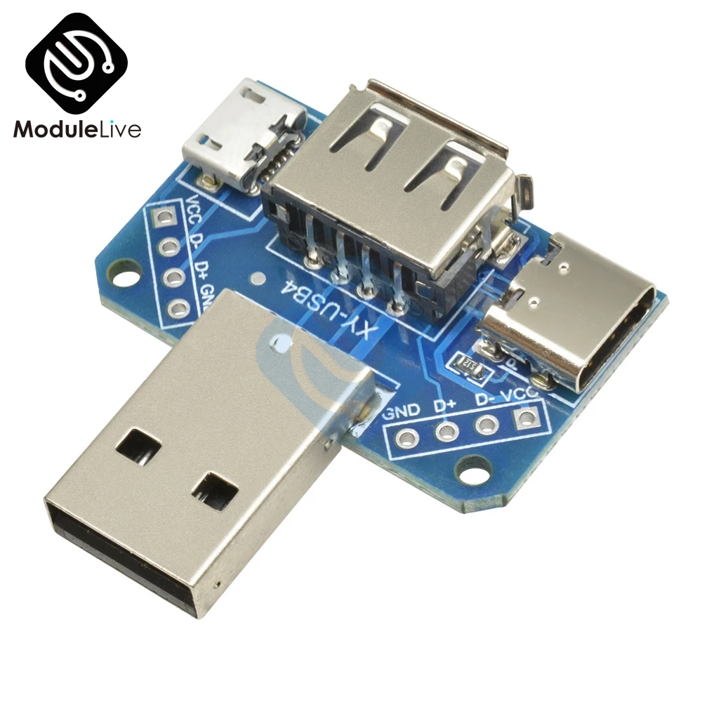 2,54 мм 2,54 мм USB конвертер Стандартный USB мама к папа микро USB к тип-c 4P 4 контакта Клеммная плата адаптера печатная плата