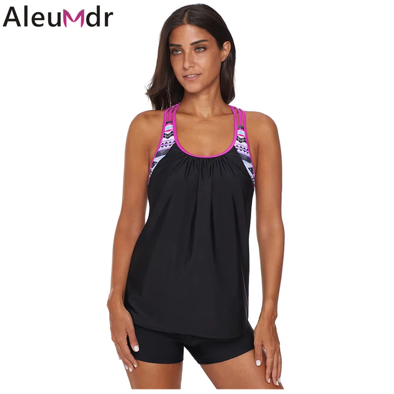 Aleumdr двойка Купальник для женщин Push печати вставить Racerback Танкини комплект Топ с