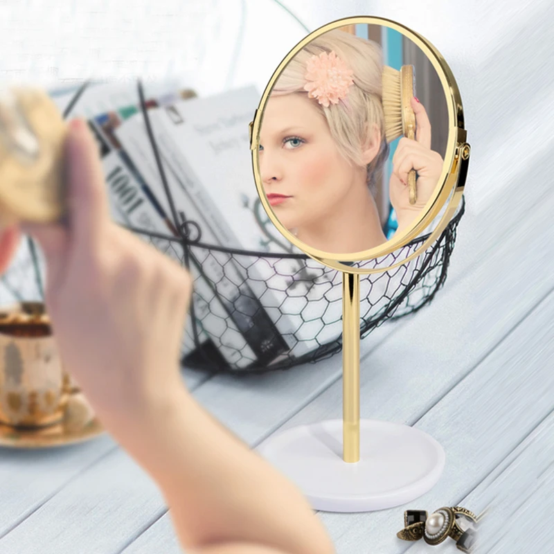 Makeup Mirror 360 RotadingTriple Magnification Brass Round Double Sided Desktop Vertical Metal Vintage Beauty With Handle | Красота и