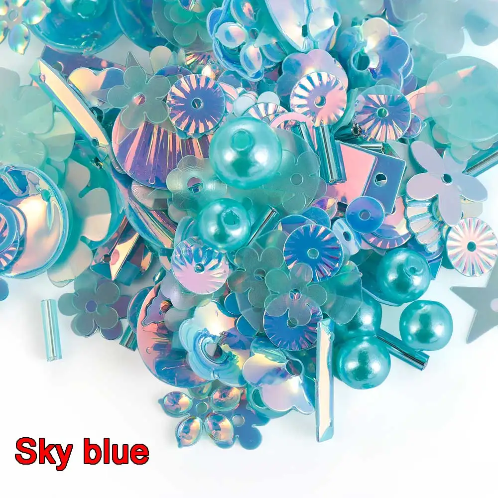 sky blue Мода Сделай Сам блестки ремесло микс Звезда цветок оболочка лист формы шитье блестка жемчуг стеклянный бисер DIY Одежда швейная ткань - Цвет: sky blue
