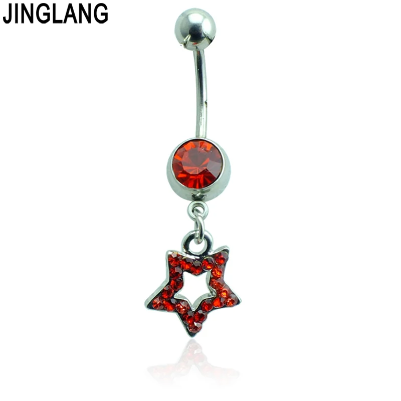 JINGLANG Модные кольца для пупка 316L штанга нержавеющая сталь Dangle стразы звезда