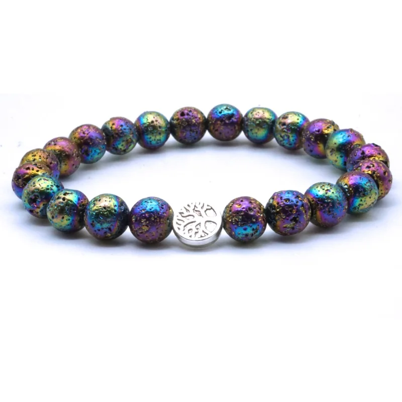 Tree of Life Colourful Plating Lava Stone Beads DIY 8mm Rock Aromatherapy Essential Oil Diffuser Bracelet Yoga Strand Jewelry |