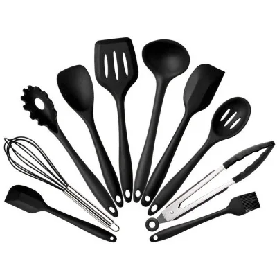 10pcs Black Силиконовые антипригарные кухонные принадлежности набор инструментов термостойкая ложка лопатка венчики для яиц кухонная посуда гаджеты аксессуары - Цвет: 10pcs Black
