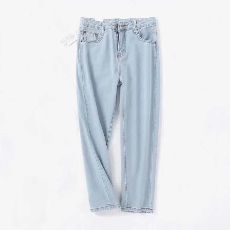 Женские джинсы-бойфренды светло-голубые свободные шаровары с высокой талией