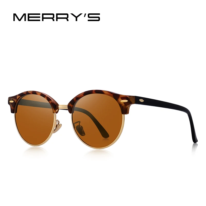 C07 Leopard Brown MERRYS DESIGN Men Women Classic Retro Rivet Polarized Sunglasses Unisex Glasses Fashion Male Eyewear UV400 Protection S8054N - Lenses Color: C07 Leopard Brown
