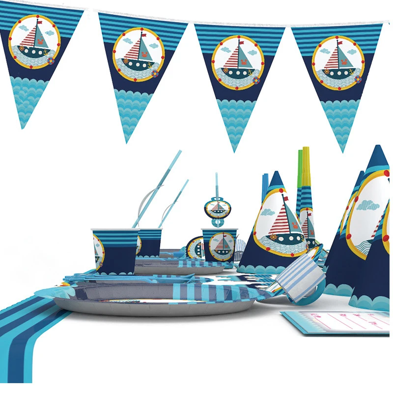 Праздничная посуда Детская тема на день рождения детский душ морской синий милый