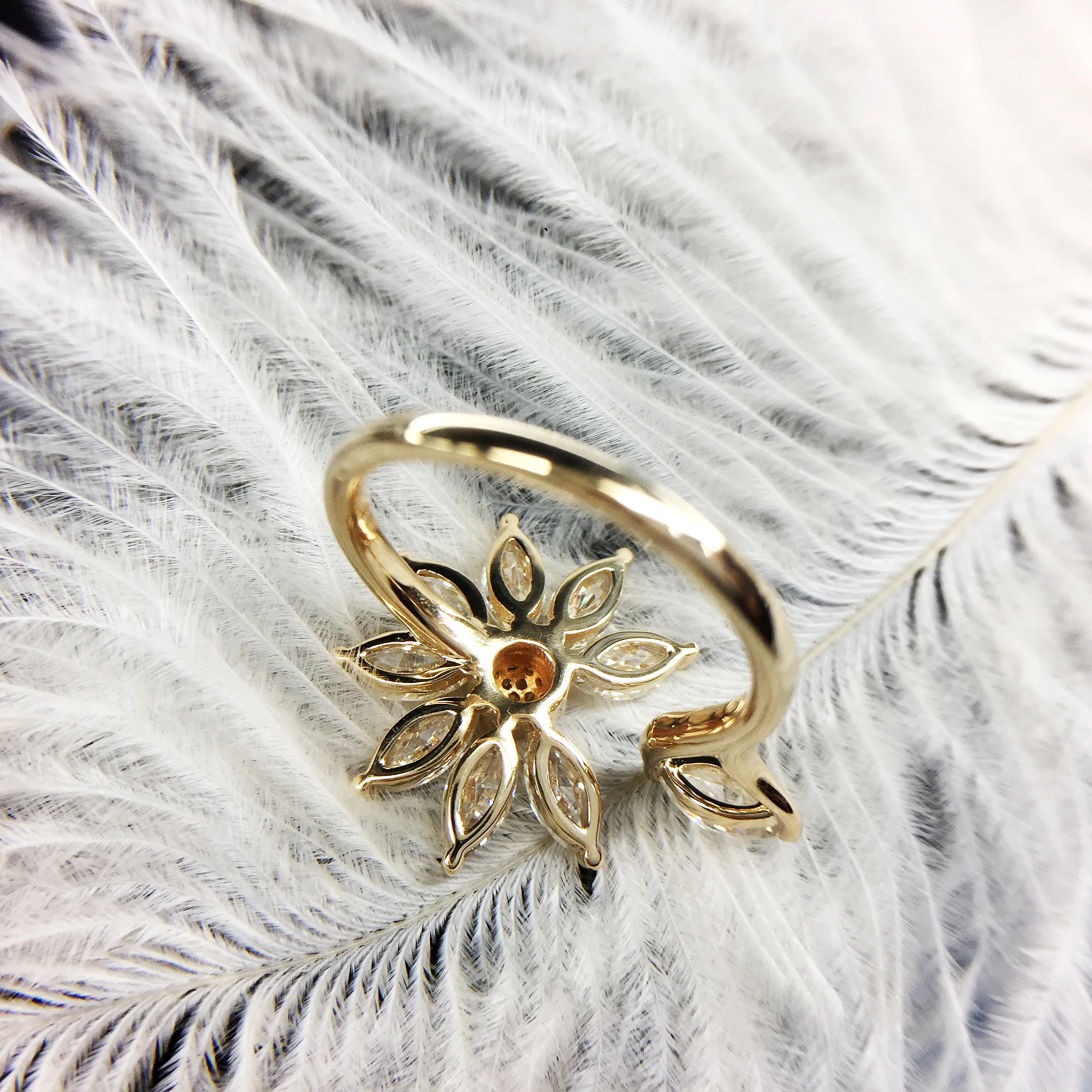 Au750 Solid 18K Yellow Gold 9pcs Moissanite Marquise Cut Engagement Ring Bridal Wedding Jewelry Dainty Female Finger | Украшения и
