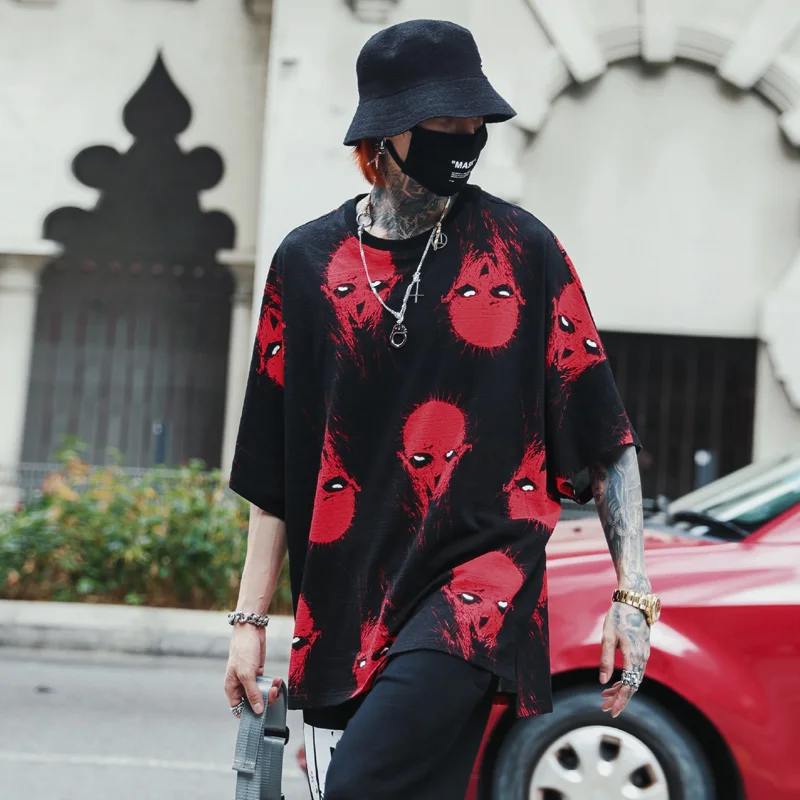 2019 летний тренд дизайн демон полная печать хип хоп короткий рукав рубашка плюс