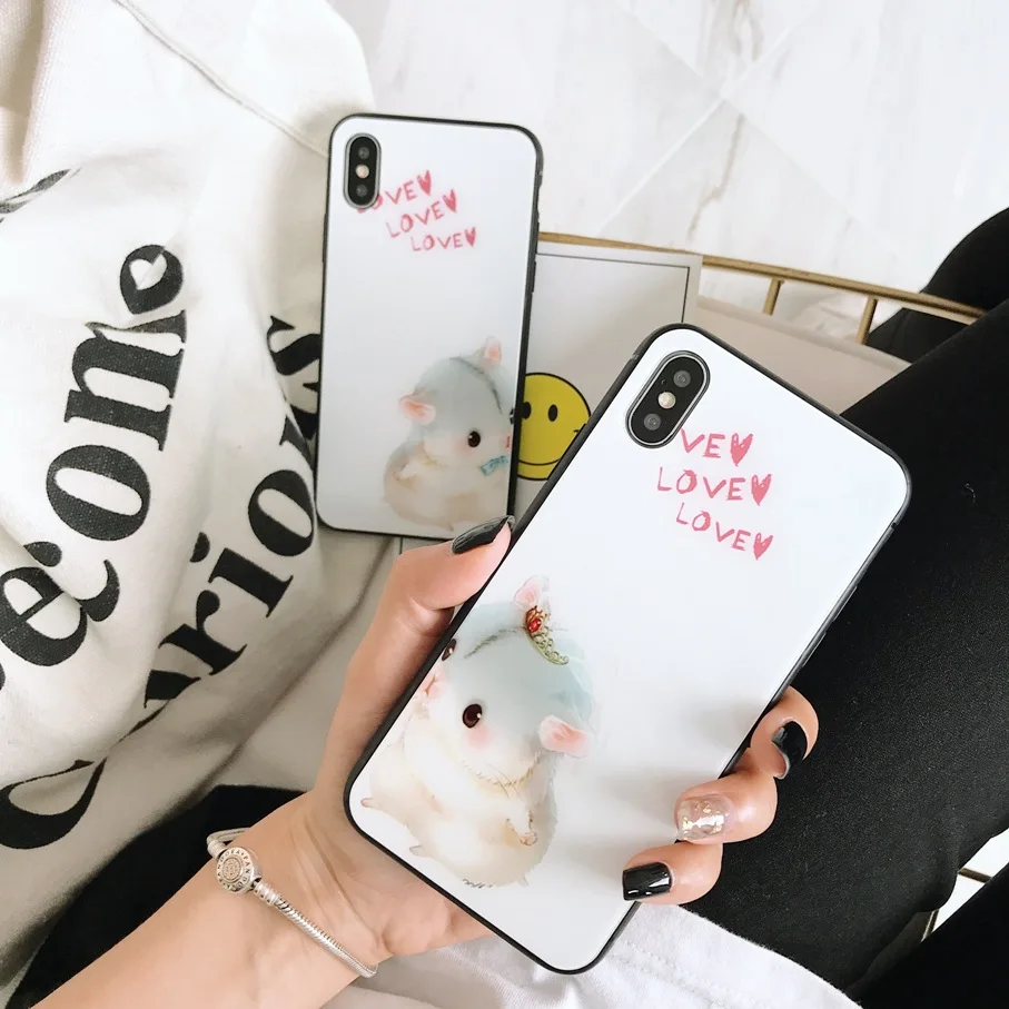 Роскошные закаленное Стекло полное покрытие назад чехлы для iPhone X 10 6 S мило любовь