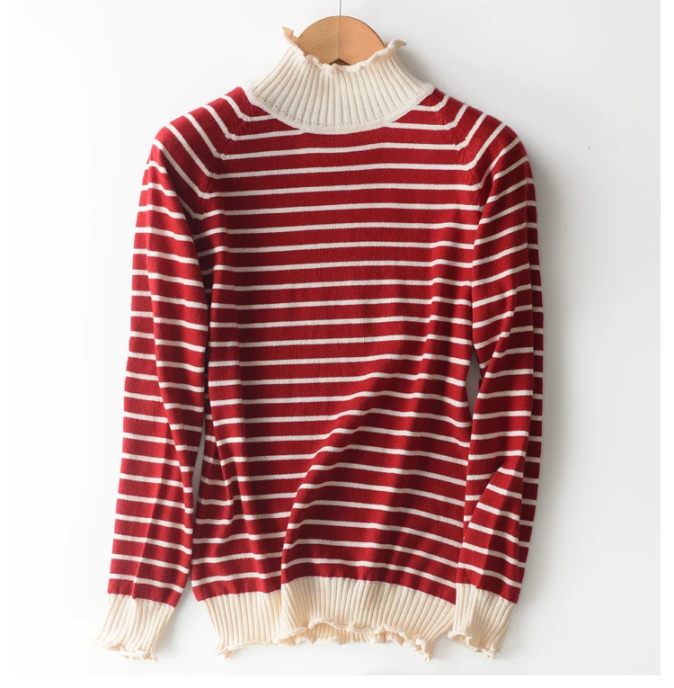 Female Long Striped Cashmere Sweater Women Half Turtleneck Knitted Christmas Sweaters And Pullovers Fashion Tops Warm Jumpers | Женская