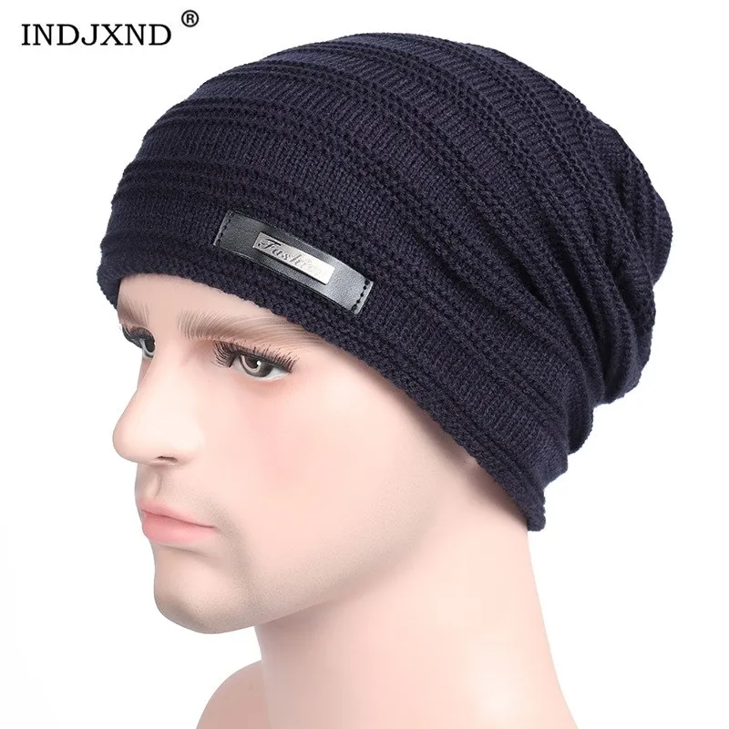 Осенне зимние вязаные шапки INDJXND Новые облегающие бархатная плотная шапка