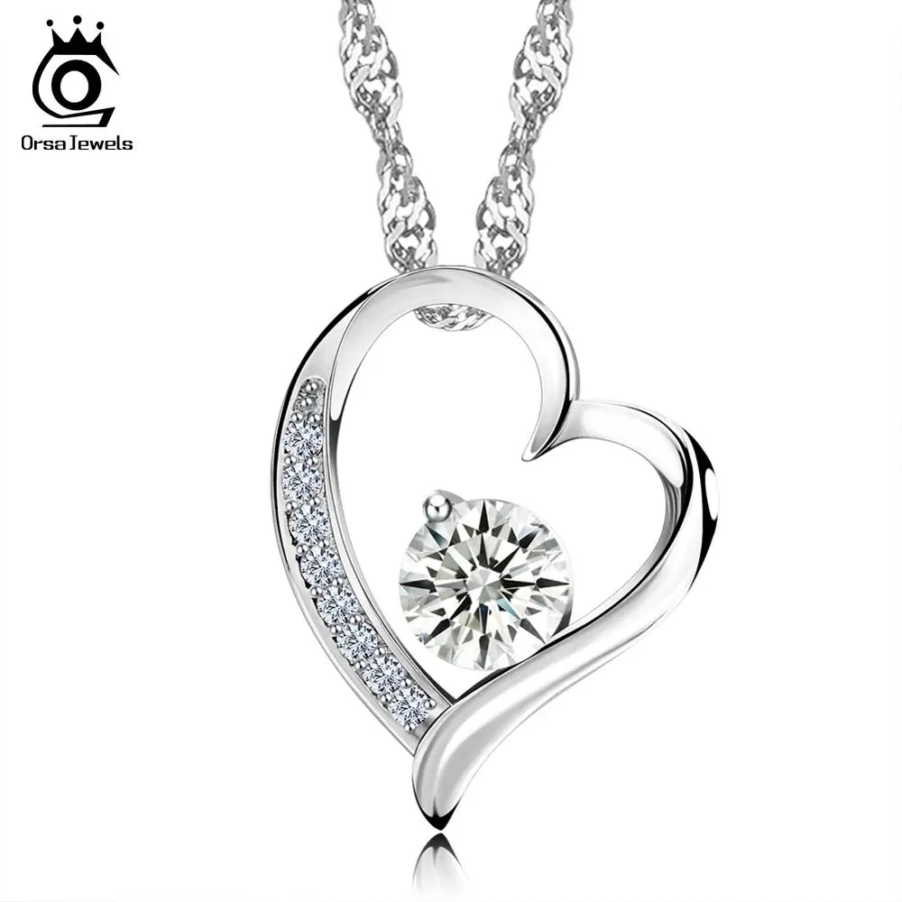 Clear CZ ORSA JEWELS торговля любовь Серебряный в форме сердечка ожерелья с кулоном для женщин Новые Модные Элегантные женские ювелирные изделия подарок ON09 - Окраска металла: Clear CZ