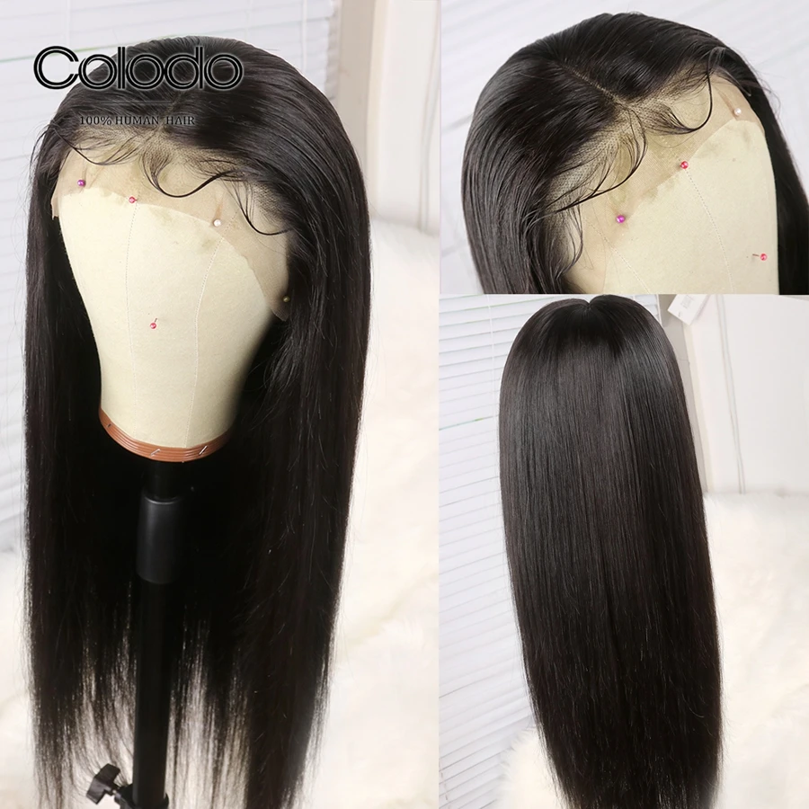 COLODO Glueless 13x6 прямой парик на кружеве прозрачный кружевной предварительно сорванный синий Remy бразильские человеческие волосы парики для черных женщин