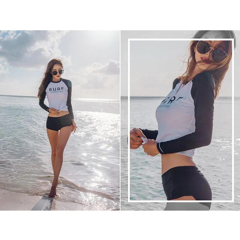Jersqons Rash Guard Women Sunscreen Surf Clothing Swimsuit 2019 New Snorkeling Clothing Female Long Sleeved Rashguard