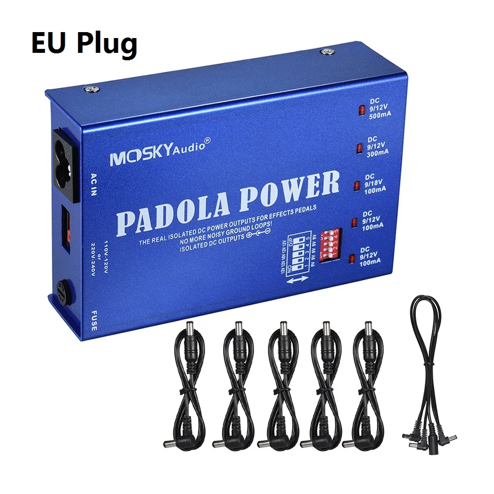 Blue x EU Plug MOSKY гитарный эффект педаль электропитания 5 изолированных выходов для DC 9 в 12 В 18 в гитарная педаль с защитой от короткого замыкания - Цвет: Blue x EU Plug