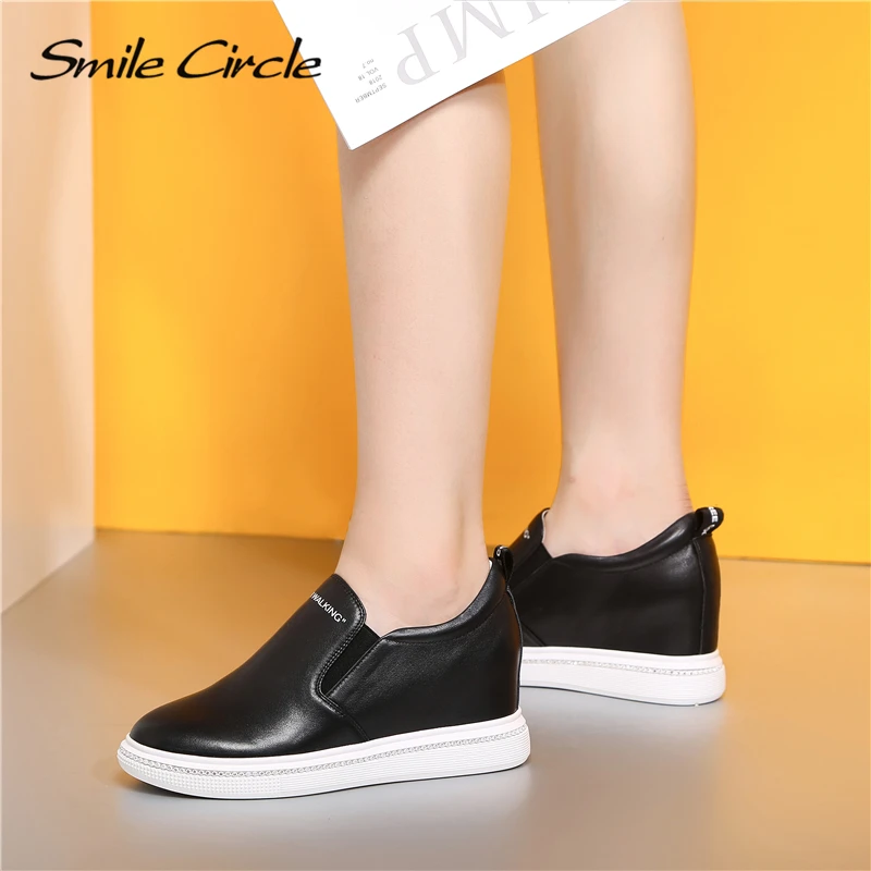 Женские кроссовки на танкетке Smile Circle осенняя повседневная обувь из натуральной