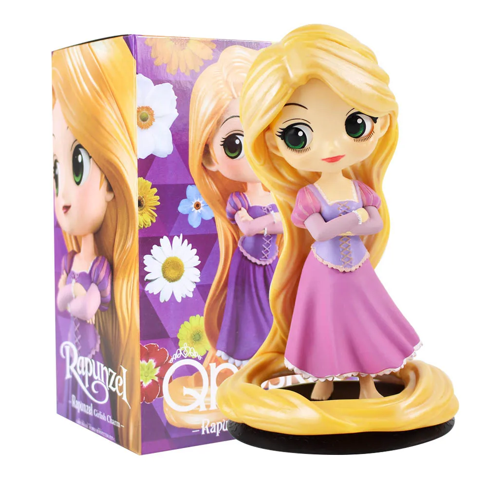 Tangled B with box Q Posket Princess Figures Mermaid Ariel Rapunzel Belle QPosket Characters Collectible Modle Dolls Kids Girls Toys Gifts - Цвет: Tangled B with box