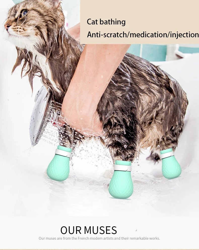 Adjustable Pet Cat Paw Protector for Bath Soft Silicone Anti-Scratch Shoes Cat Grooming supplies Checking Cat Paw Cover