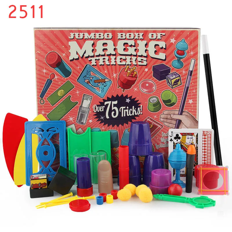 

75 Tricks Magic Show Set Cards Coin Wand Dice Tool Easy to Learn for Beginners Practical JokesKids -17 NSV775