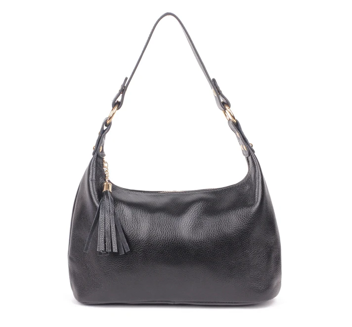 Женская сумка из натуральной телячьей кожи через плечо с кисточками Хобо модная