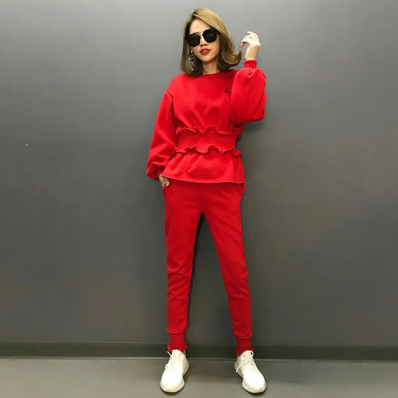 Tracksuits Sale Rushed Cotton Blends Full 2018 Spring New Women 2 Piece Suit Fashion Two-piece Tunic Sweater Casual Pants