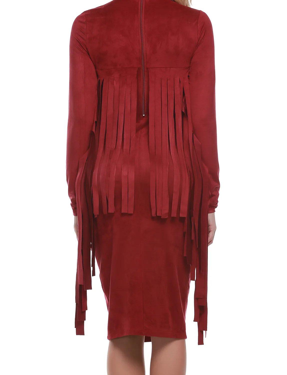 Осень Стиль Для женщин Sexy Back Fringe с длинной бахромой длинным рукавом Встроенная