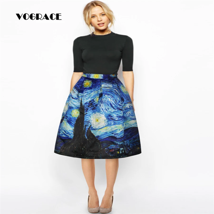 Женская винтажная юбка в стиле ретро VOGRACE повседневная с высокой талией и принтом