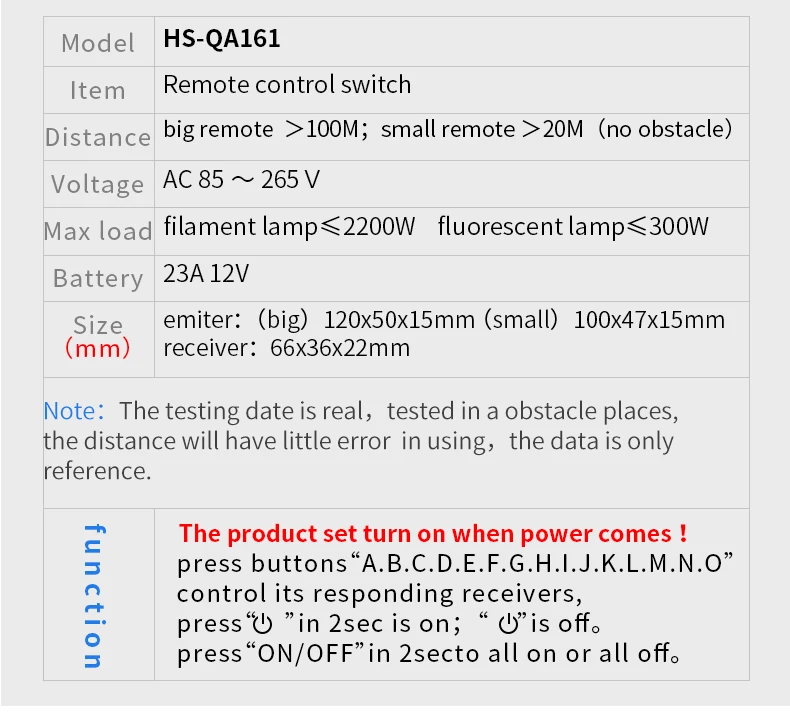 HS-QA161 1005W 1N4 Hesunse 85 V-265 V Четыре способа цифровой беспроводной пульт дистанционного управления с 4 металлическими приемниками