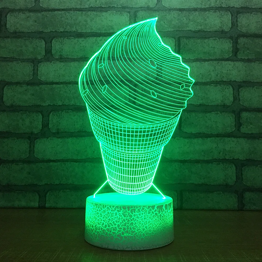 Мороженое 3D светодиодный RGB Ночник светильник 7 цветов Изменение Настольный