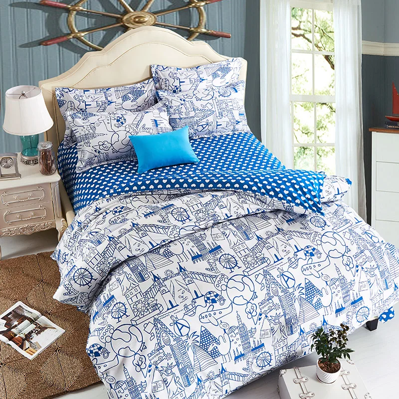 Постельное белье для путешествий с принтом мира 4 шт. простыня 100% полиэстер