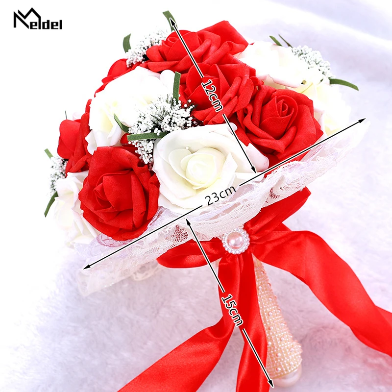 Meldel Bride Wedding Bouquet Bridesmaid Holding Flower Fake Pearl Artificial PE Rose White Party Prom Supplies | Свадьбы и торжества