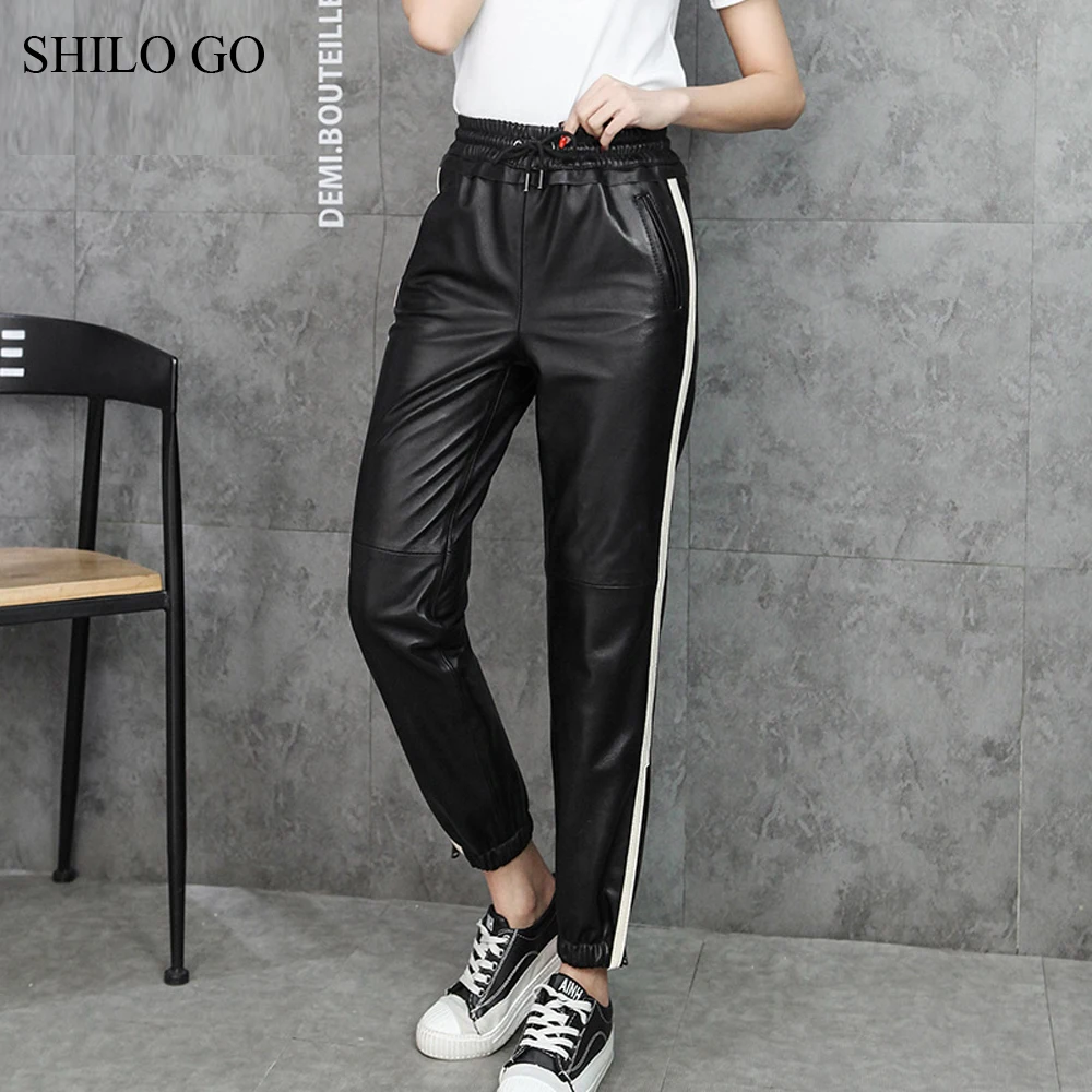 Женские кожаные брюки SHILO GO осенние модные из натуральной овечьей кожи