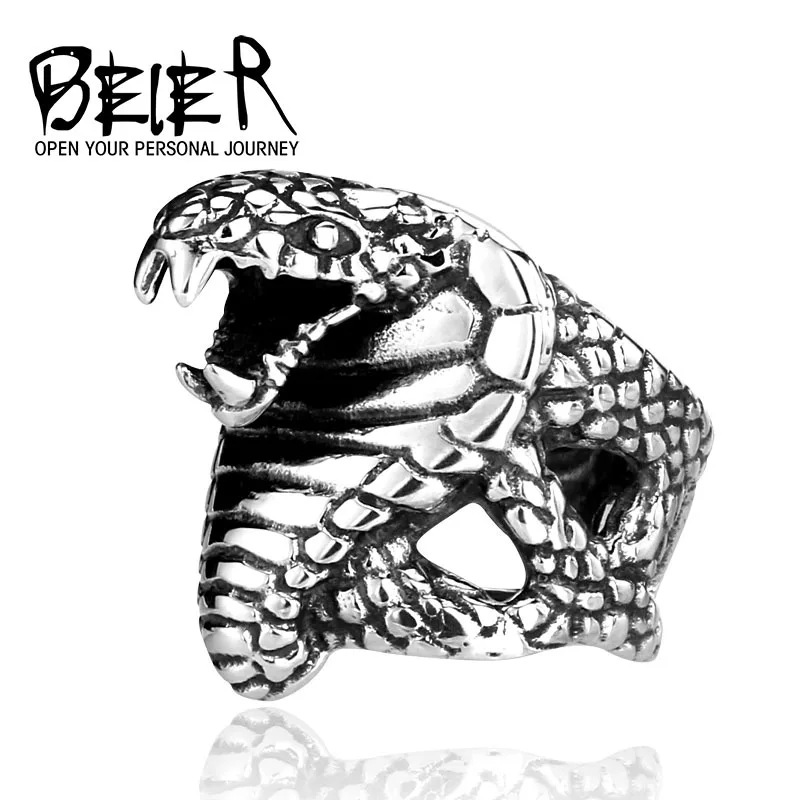 BEIER Cool Cobra Snake For Man 316L Stainless Steel Men's Unique Punk Ring Factory Wholesale Price Animal Jewerly BR8-086