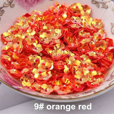 

50 г/лот ПВХ блестки 8 мм Цветок Zapato Flor с 1 центральным отверстием цветок сливы чашка блестки украшение цвет оранжевый красный