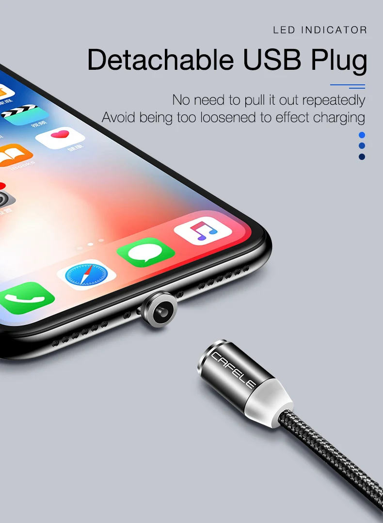 CAFELE Магнитный USB кабель Micro usb type C кабель для iphone samsung huawei Xiaomi магнитное зарядное устройство нейлоновый провод светодиодный светильник 2 м