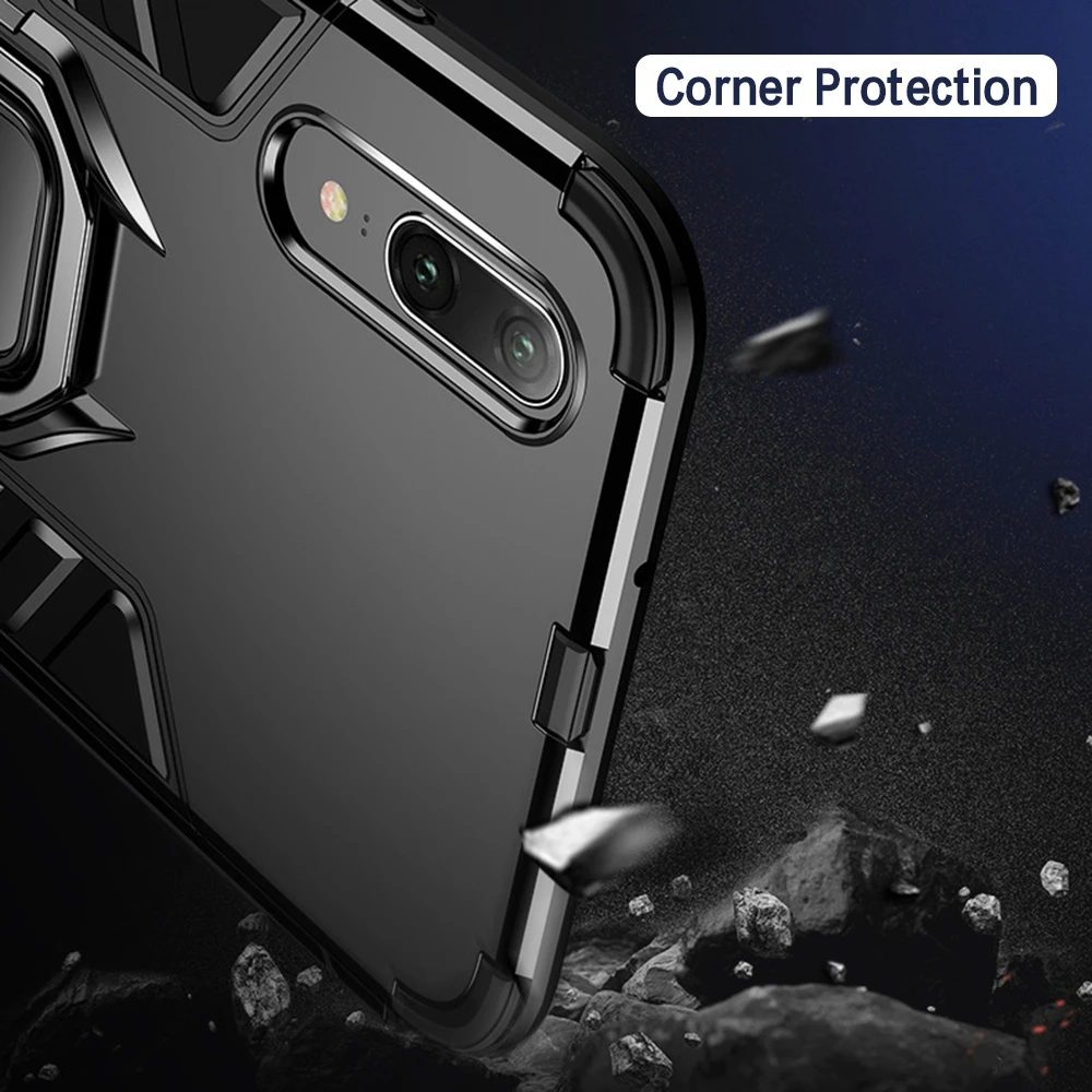 liser Shockproof Armor Phone Case For Huawei Mate 20 9 10 P20 lite Nova 2 3 3i Finger Ring Holder Cover Honor Note 8X |