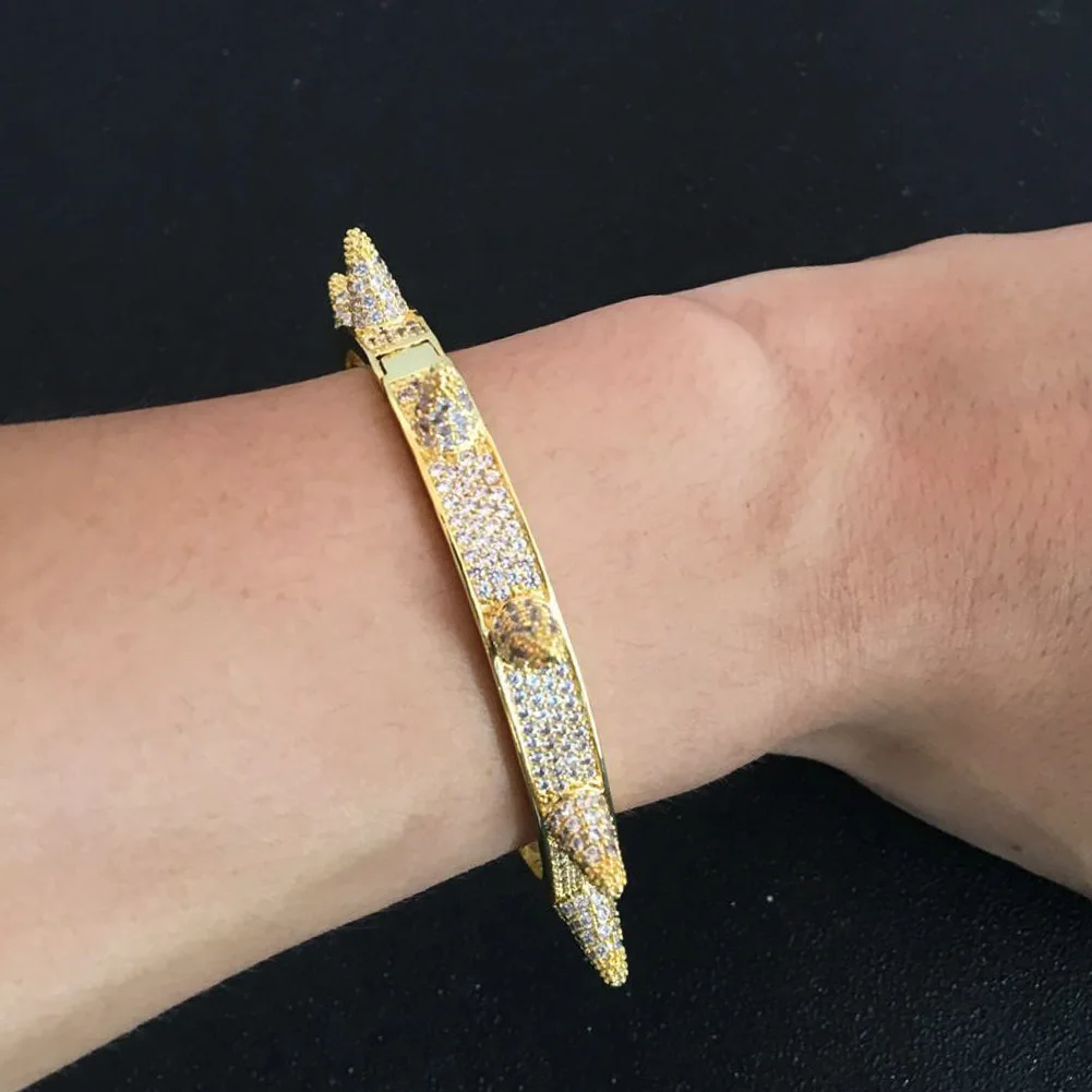 CJZBLXSL01216Luxury Iced Out Bling кубический циркон хип хоп Розовое Золото Серебро Браслеты с заклепками браслеты с шипами подарки для мужчин и женщин(подбородок