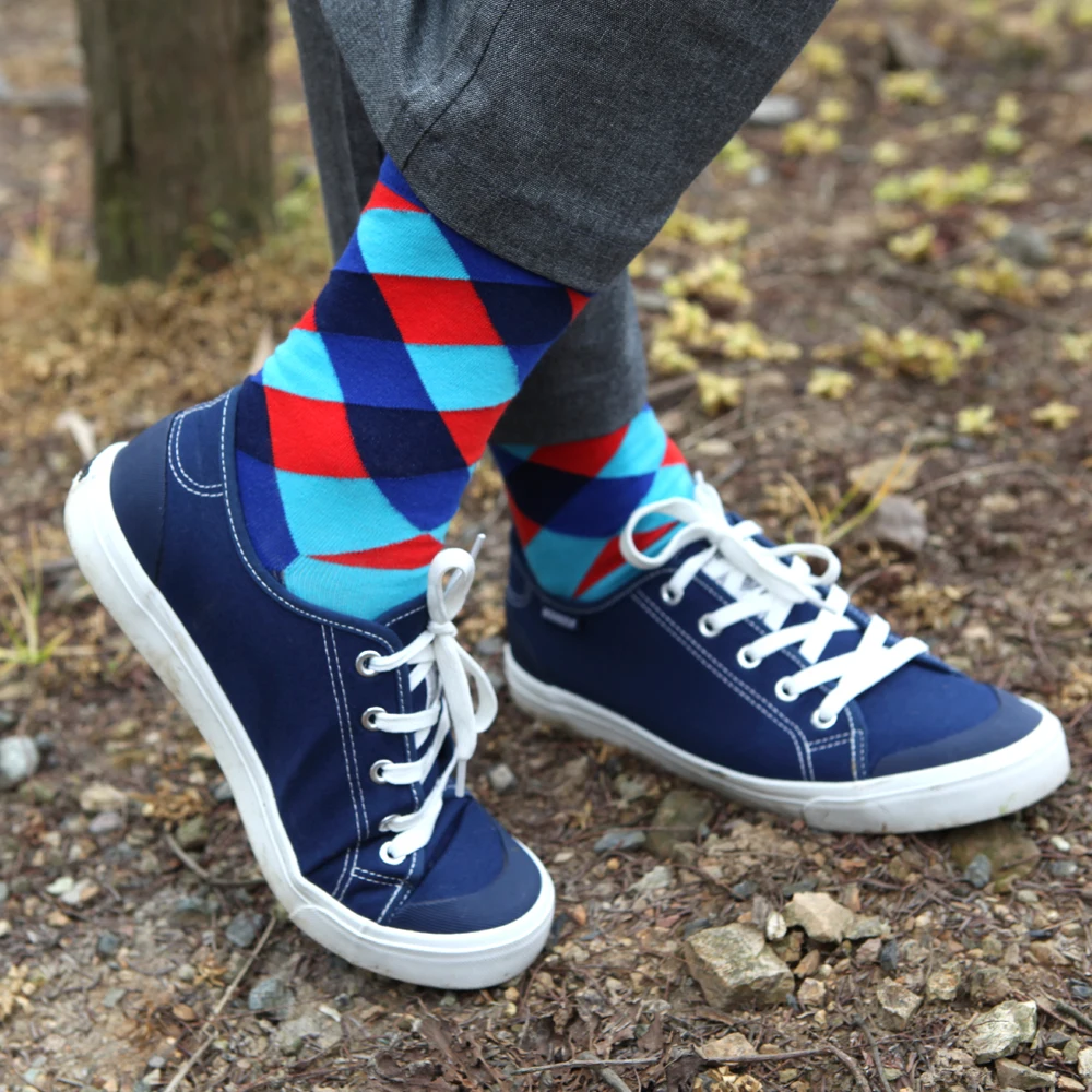 Match-Up Модные мужские с цветными argyle цветными полосками носки из чесаного хлопка носки с начесом(10 пар/лот