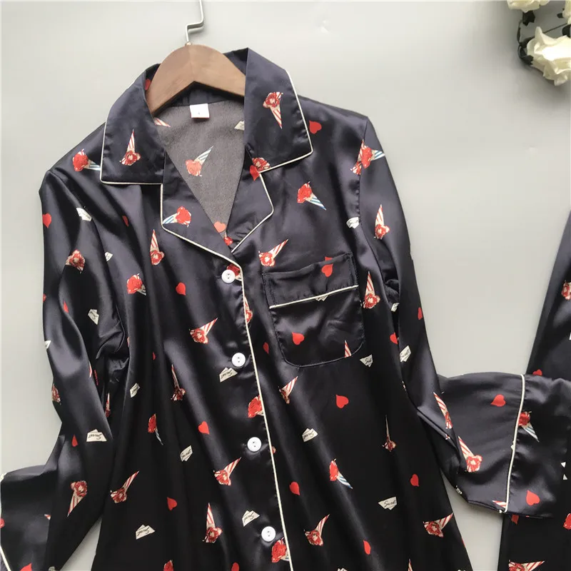 DEEPTOWN для женщин пижамы девочек Атлас повседневное печати Пижама Femme шелк Pijama Mujer