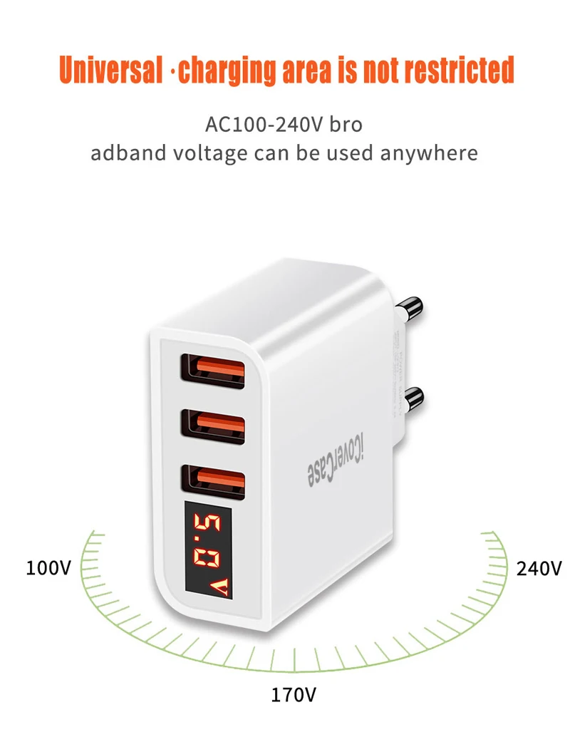 Светодиодный дисплей 3 usb порта быстрое зарядное устройство для iPad chargeur для iPhone 4 5S 6 7 8 Plus X XS MAX samsung Xiaomi huawei зарядное устройство для телефона