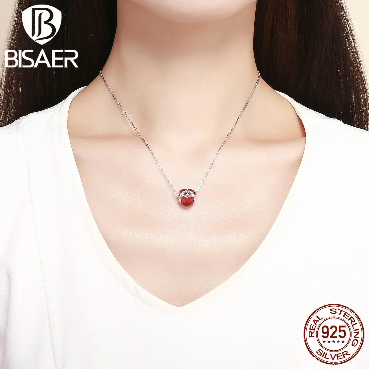 BISAER, 925 пробы, серебро, любовь, рука, Красный Кристалл с фианитами, бусины в форме сердца, подходят для бусин, талисманы, браслеты, оригинальные ювелирные изделия ECC1024