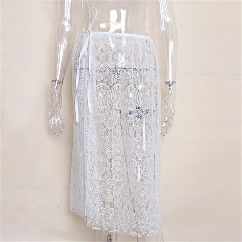 

2018 New Sexy Black White Lace Up Pareo Beach Dress Crochet Hollow Out Female Cover-up Beach Cover Up Beach Wear Beachwear Women