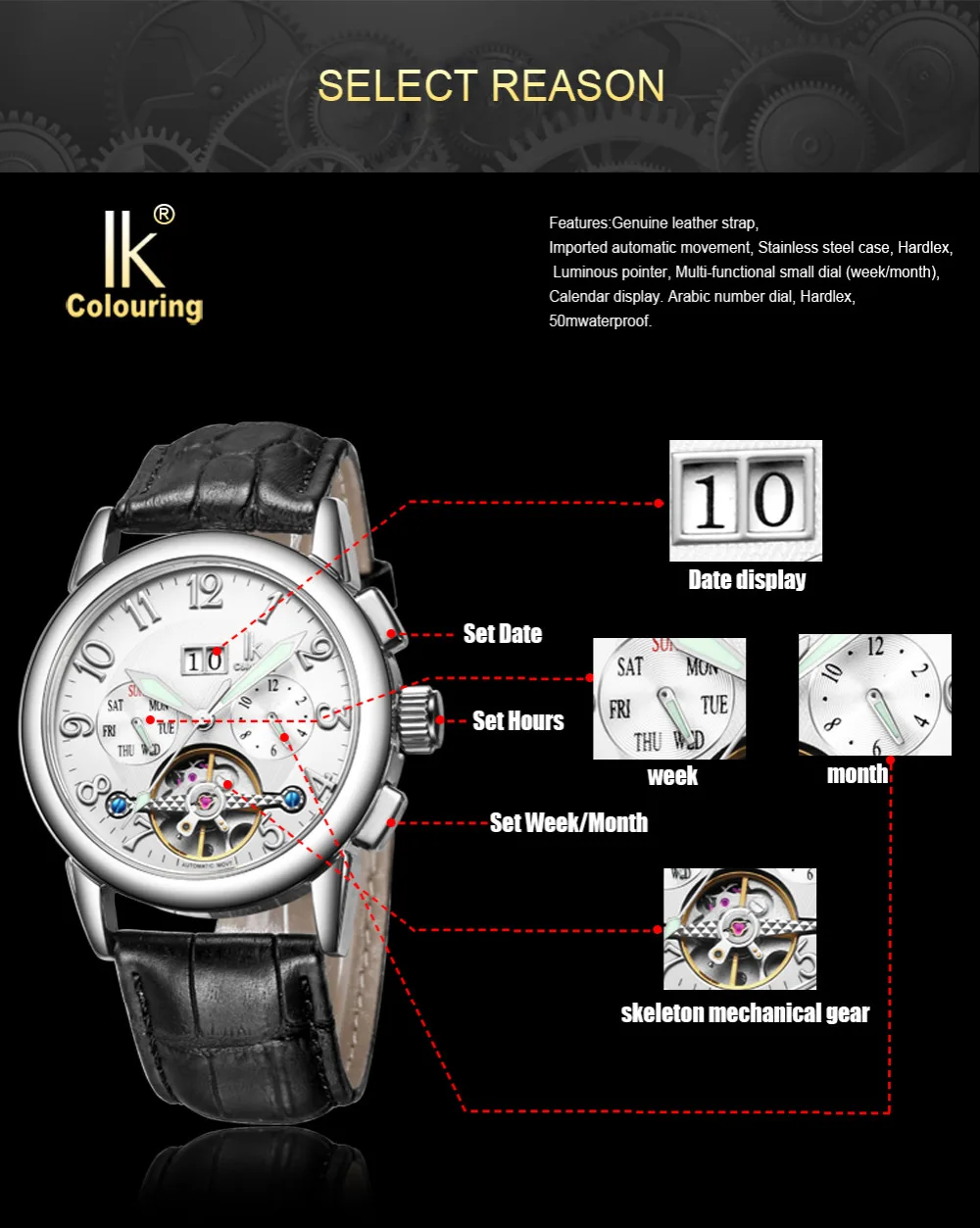 Роскошные мужские часы IK Week Day Date автоматические механические с ремешком из