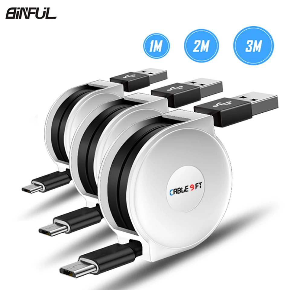 Выдвижной зарядный кабель Micro USB 1/2/3 метра для Samsung Galaxy J3/J5/J7 2017 A3/A5/A7 2016 переносной