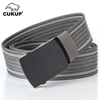 cukup 2022 new design mens quality striped grey nylon belt black zinc alloy buckles metal colours canvas belts for men cbck137