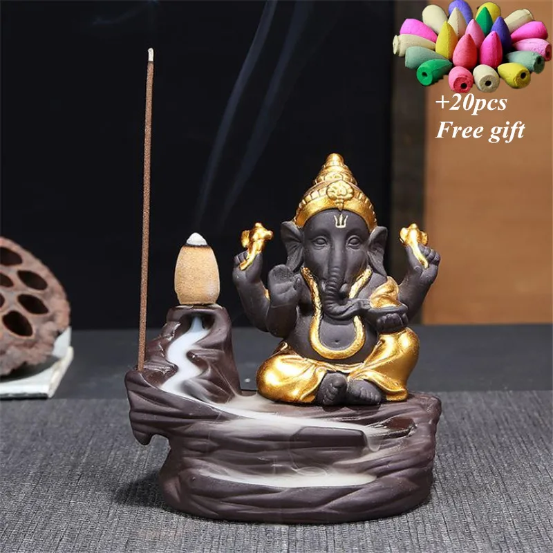 Ganesha курильница для благовоний горелка Бог слон благоприятный и символ успеха водопад курильница домашний декор+ 20 шт Бесплатные конусы