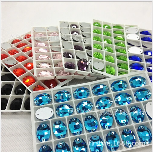 

28PCS 13X18MM Oval 2 Holes Strass Sewing Beads Glass Crystal Sew On Shining Stones